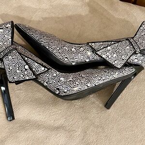 INC Womens Black Bow Detail Silvee Pointed Toe Stiletto Slip On Pumps Shoes 6 M